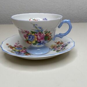 Vintage Rosina Bone China Tea Cup and Saucer Blue Floral England